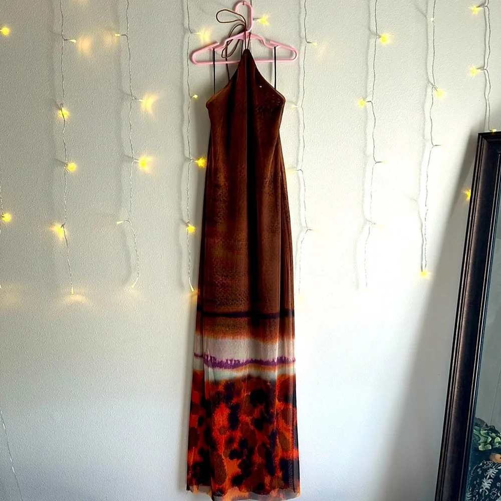 Zara Abstract Printed Halter Maxi Dress 🤎​